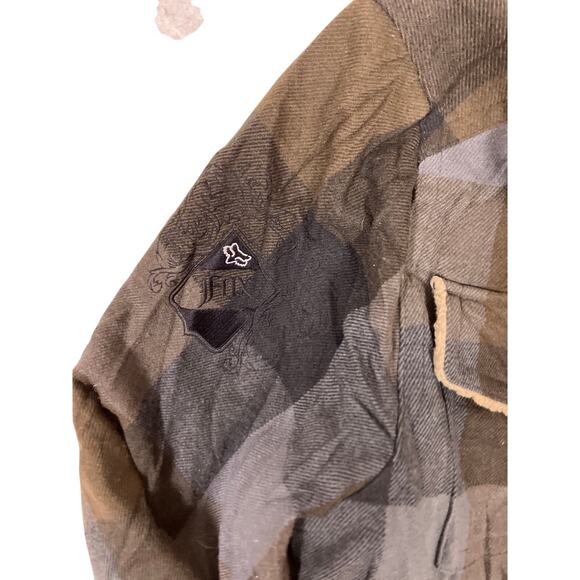Vintage Fox Racing Flannel Jacket Sherpa Lined Mens XL – Brown Grey Plaid Zip-Up - Picture 4 of 6